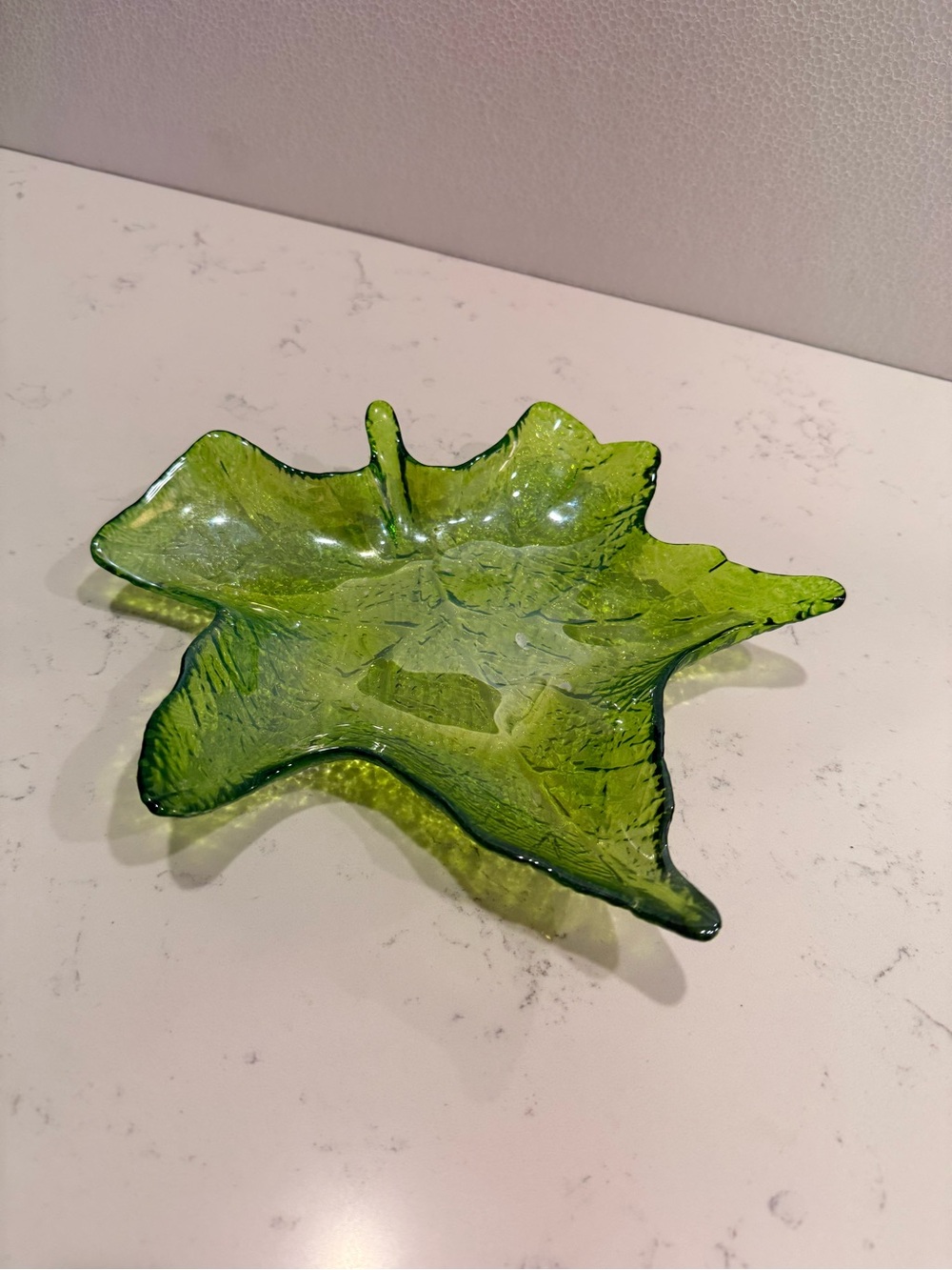 Green Glass Leaf-Shaped Decorative Bowl